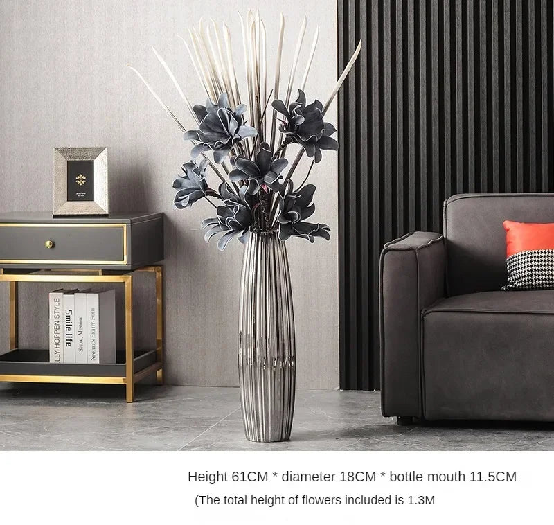 Nordic Ceramics Flower Vase for Entrance Light Luxury High-end Household Vase Large Electroplating Floor-standing Vase for Hotel